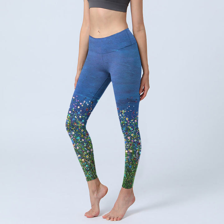 Buddha Stones Grass Flower Pattern Print Gym Leggings Women's Yoga Pants - RoyalBlue - US18,UK/AU22,EU50 (4XL) - image 0