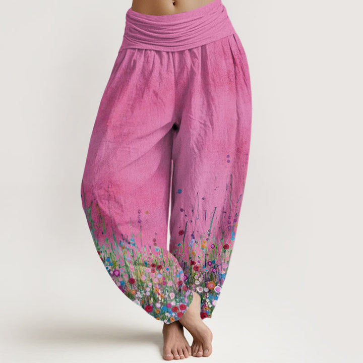 Buddha Stones Casual Colorful Wildflower Field Pattern Women's Elastic Waist Harem Pants - DeepPink - US22,UK/AU26,EU54 (6XL) - image 7