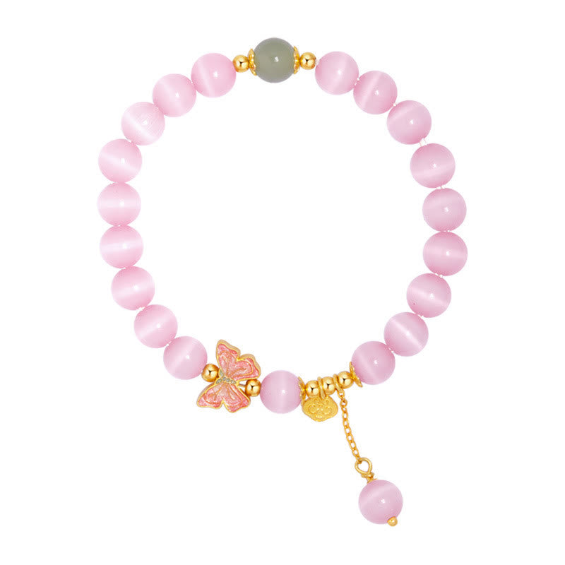 Buddha Stones 925 Sterling Silver Cat's Eye Hetian Jade Butterfly Peace Lock Charm Peace Bracelet - image 13