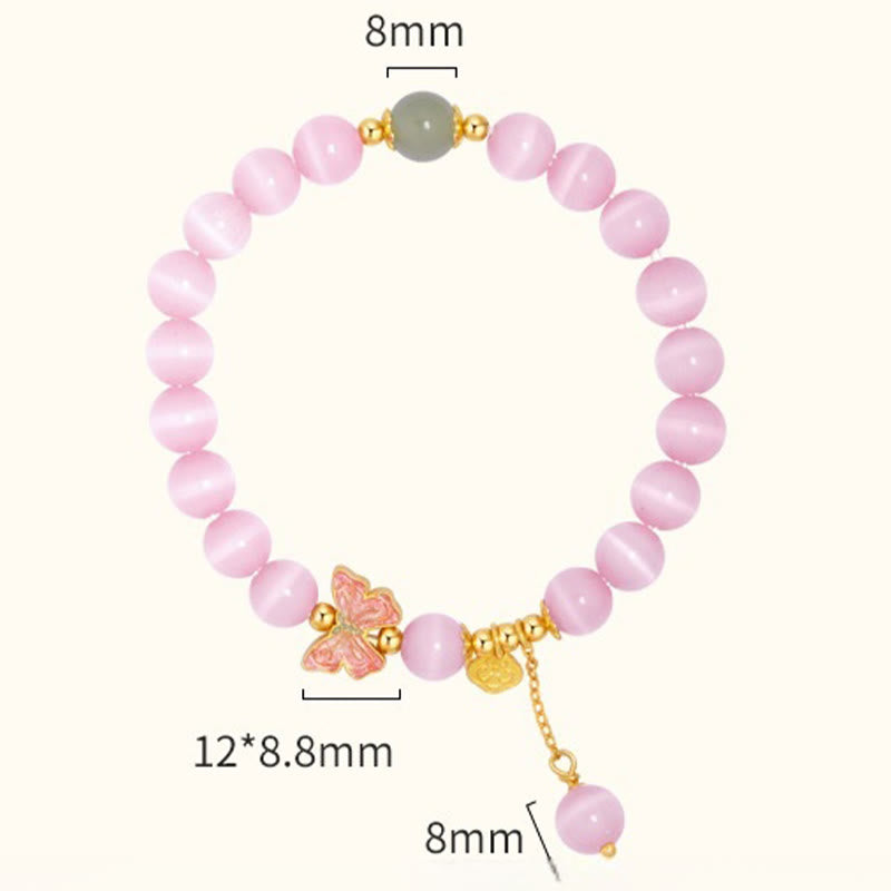 Buddha Stones 925 Sterling Silver Cat's Eye Hetian Jade Butterfly Peace Lock Charm Peace Bracelet - image 12