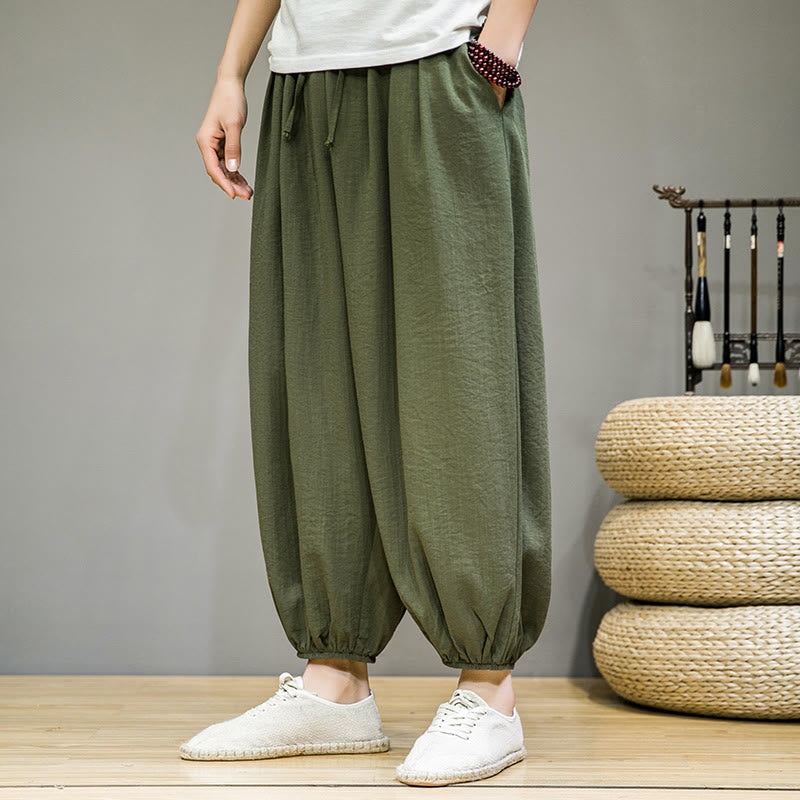 Buddha Stones Summer Plain Drawstring Men's Ankle-Length Cotton Harem Pants With Pockets - ForestGreen - US/UK/AU46,EU56 (5XL) - image 30