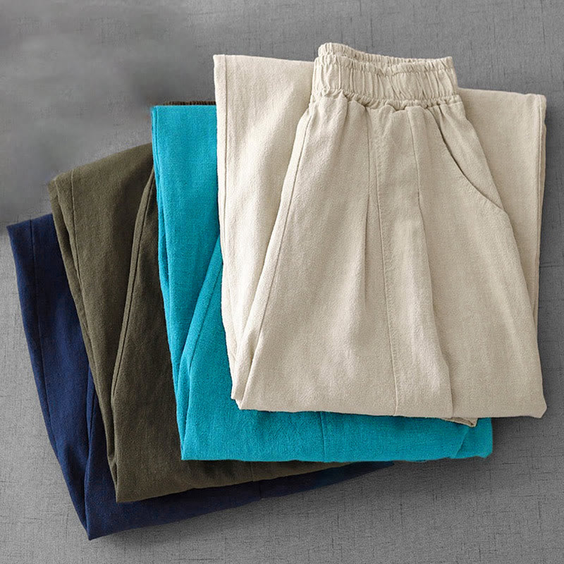 Buddha Stones Casual Plain 7-8 Length Women's Cotton Linen Harem Pants With Pockets - image 33