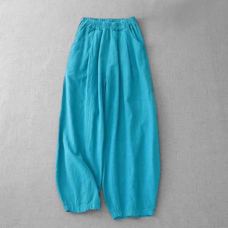 Buddha Stones Casual Plain 7-8 Length Women's Cotton Linen Harem Pants With Pockets - DarkTurquoise - US8-10,UK/AU12-14,EU40-42 (2XL) - image 11