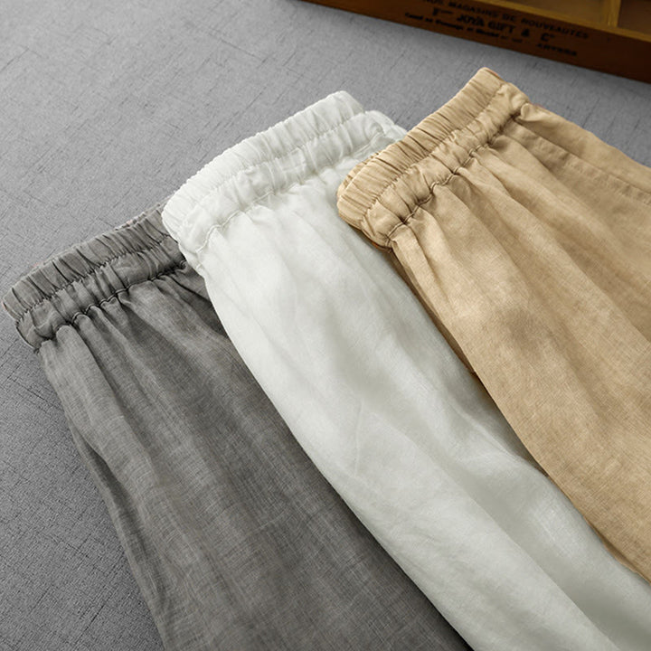 Buddha Stones Commute Solid Color Lace Embroidery Design Cotton Women's Wide Leg Cropped Pants With Pockets - image 25