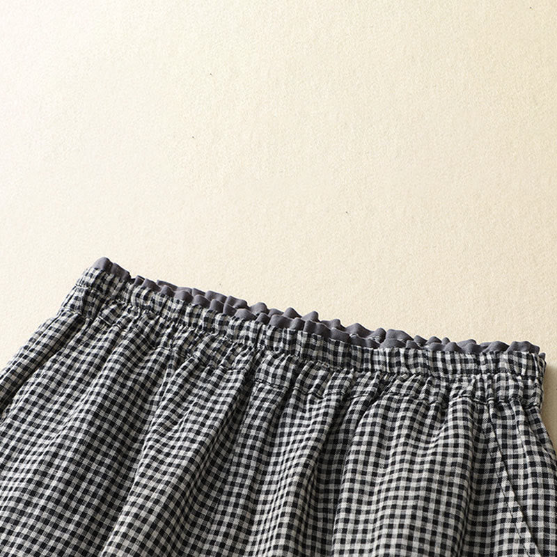 Buddha Stones Commute Casual Checkered Pattern 7-8 Length Women's Wide Leg Cotton Linen Pants With Pockets - image 10