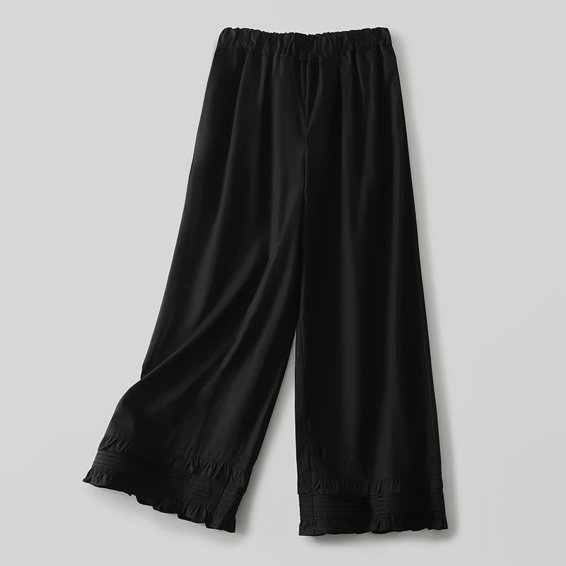 Buddha Stones Artistic Commute Pure Color Ruffled Hem Design Women's Cotton Linen Pants With Pockets - Black - US12,UK/AU16,EU44 (2XL) - image 9