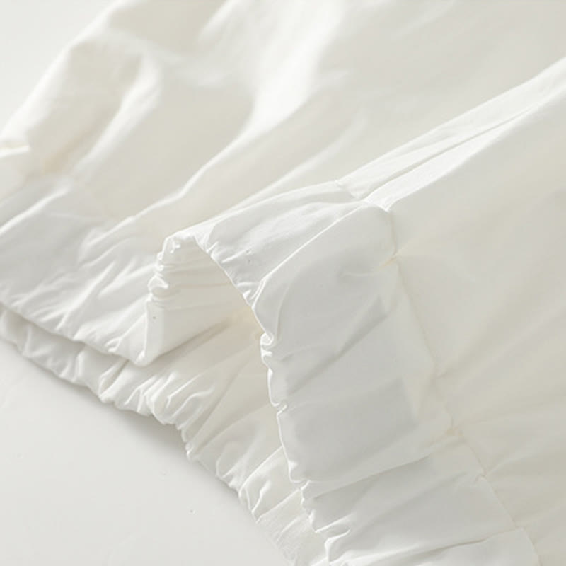 Buddha Stones Artistic Commute Pure Color Ruffled Hem Design Women's Cotton Linen Pants With Pockets - image 2