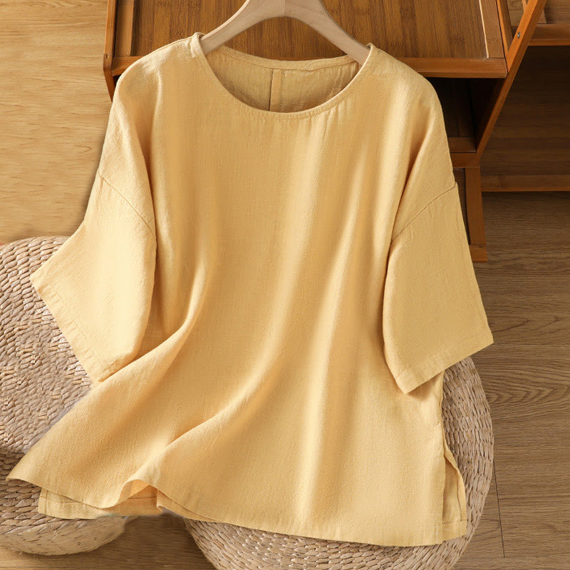 Buddha Stones Casual Summer Plain Crew Neck Women's  Cotton Short Sleeve T-Shirt - image 8