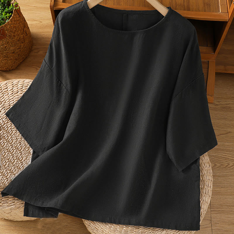 Buddha Stones Casual Summer Plain Crew Neck Women's  Cotton Short Sleeve T-Shirt - image 20