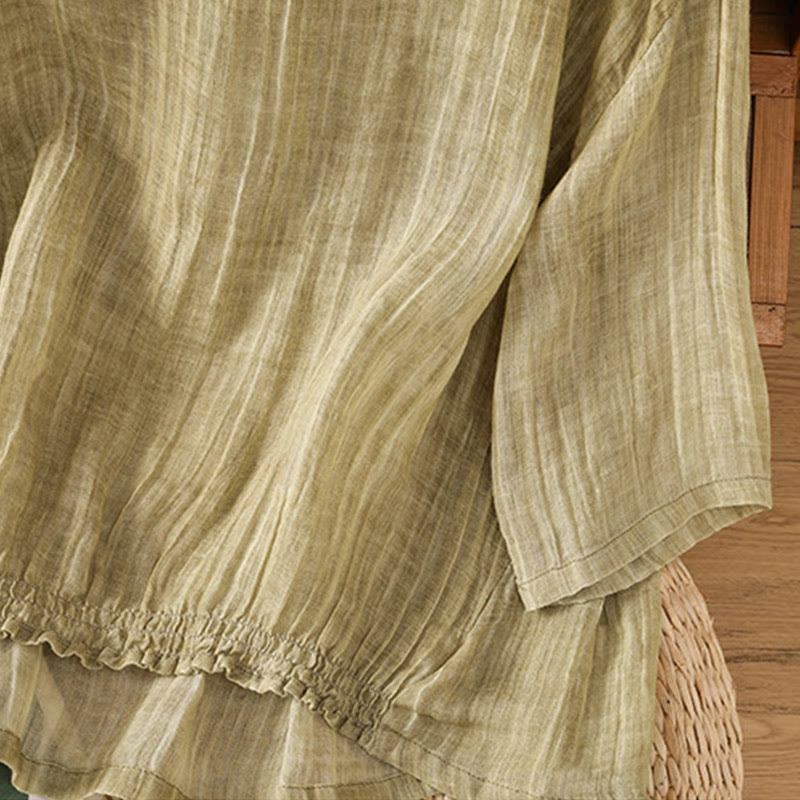 Buddha Stones Casual Summer Plain Crew Neck Women's  Cotton Linen Three Quarter Sleeve T-Shirt - image 5