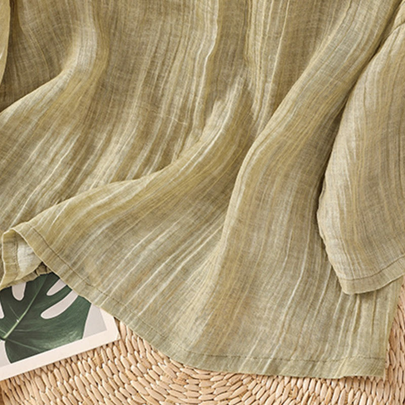 Buddha Stones Casual Summer Plain Crew Neck Women's  Cotton Linen Three Quarter Sleeve T-Shirt - image 4