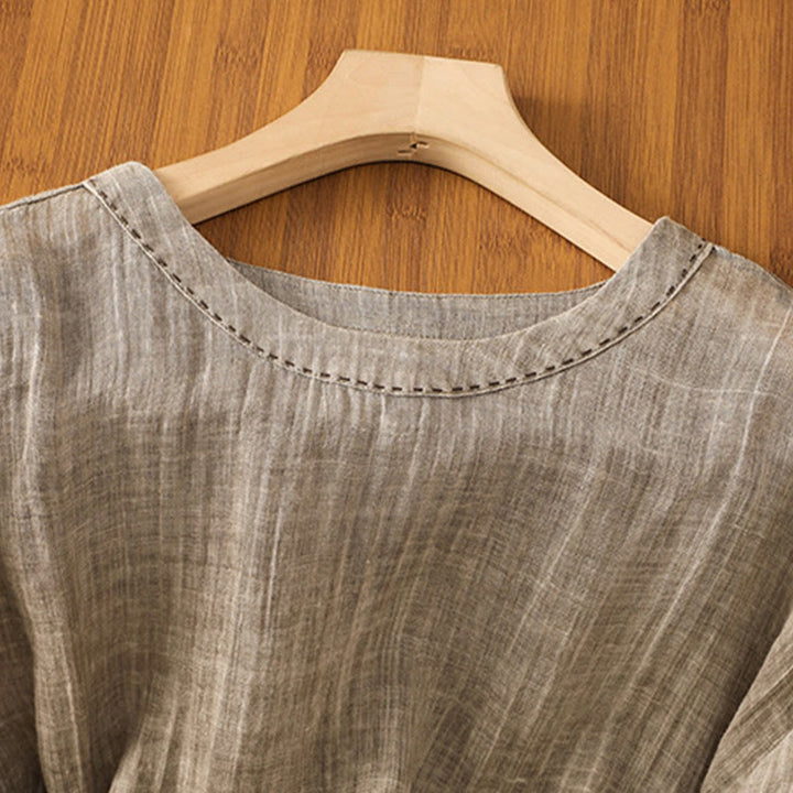 Buddha Stones Casual Summer Plain Crew Neck Women's  Cotton Linen Three Quarter Sleeve T-Shirt - image 18