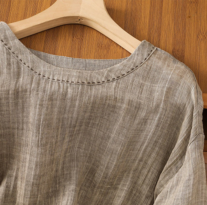 Buddha Stones Casual Summer Plain Crew Neck Women's  Cotton Linen Three Quarter Sleeve T-Shirt - image 19