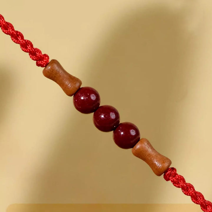 Buddha Stones Cinnabar Beads Peach Wood Blessing String Bracelet - image 6