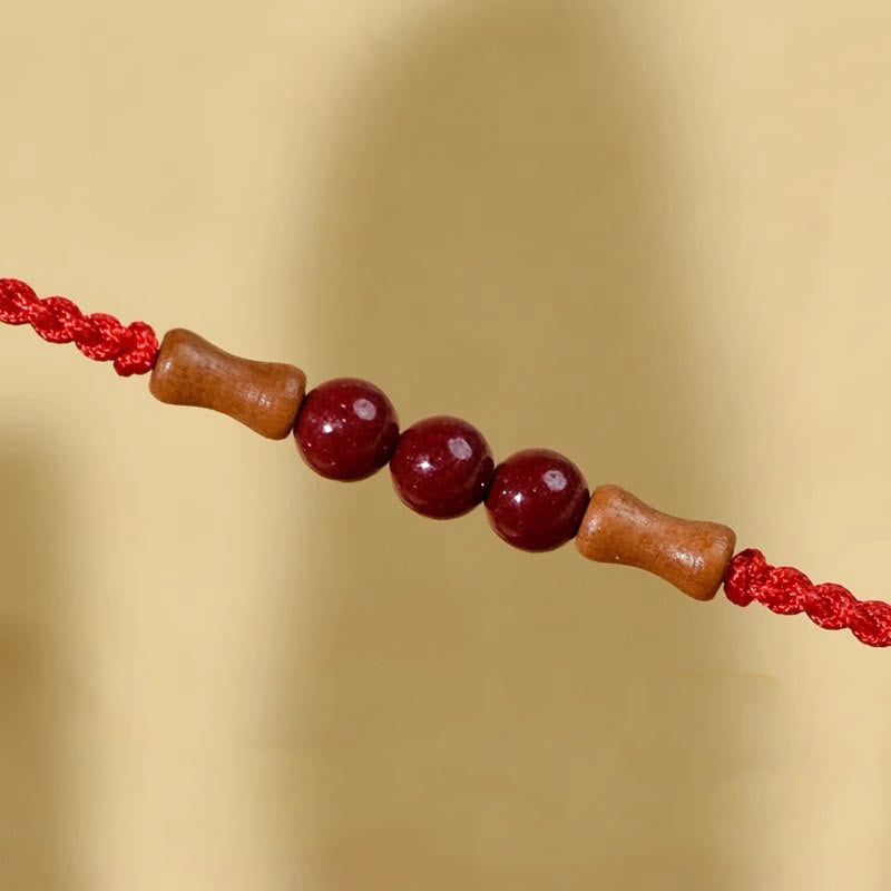 Buddha Stones Cinnabar Beads Peach Wood Blessing String Bracelet - image 5