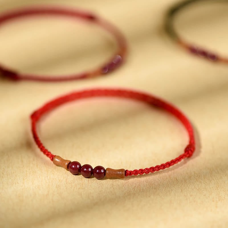 Buddha Stones Cinnabar Beads Peach Wood Blessing String Bracelet - image 3