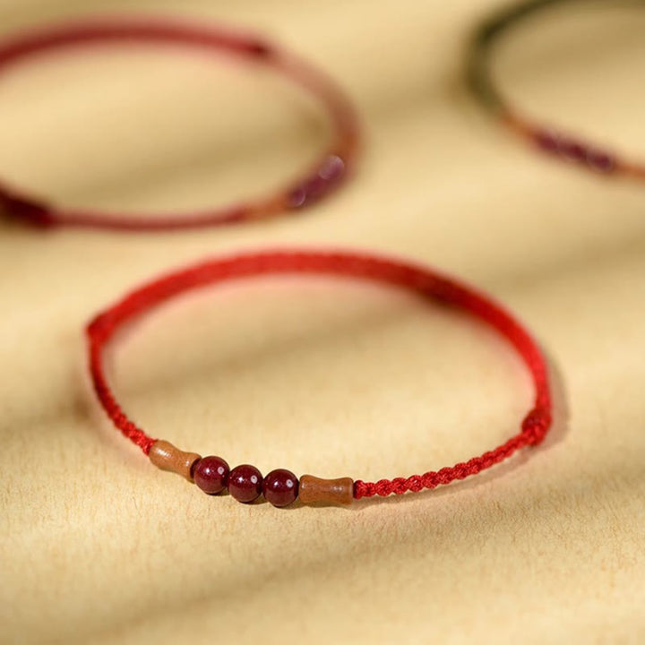 Buddha Stones Cinnabar Beads Peach Wood Blessing String Bracelet - image 3