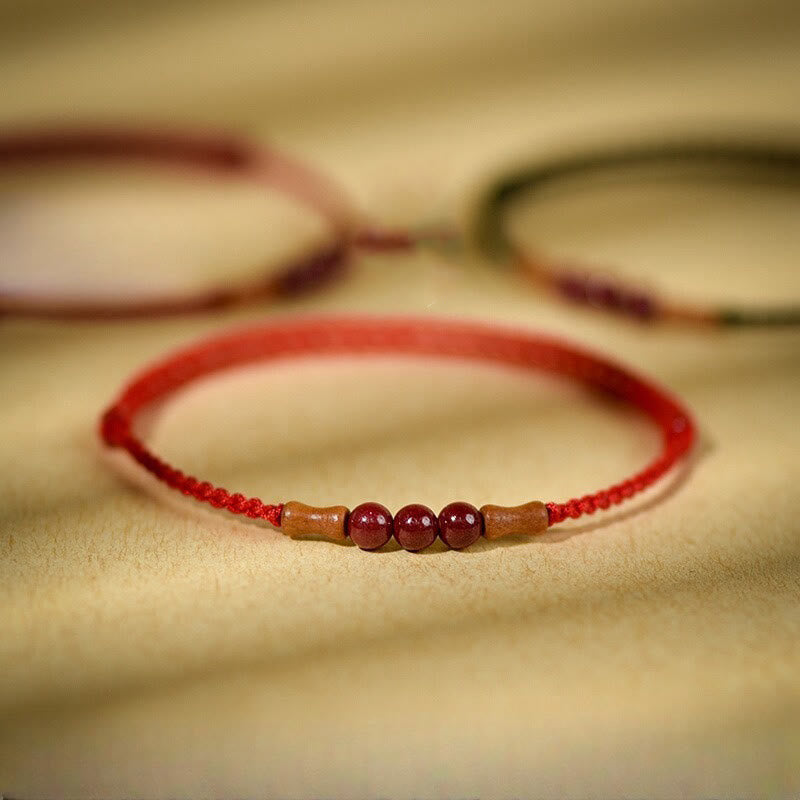 Buddha Stones Cinnabar Beads Peach Wood Blessing String Bracelet - image 0