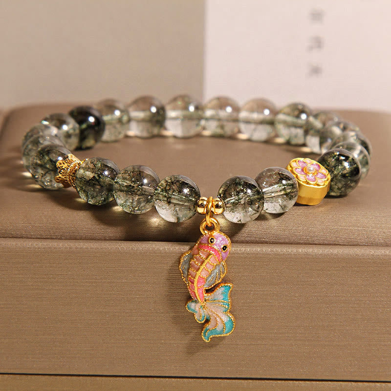 Buddha Stones Green Phantom Koi Fish Lucky Bracelet - Green Phantom(Wrist Circumference 14-16cm) - image 0