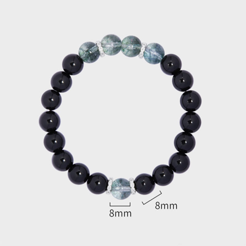 Buddha Stones 925 Sterling Silver Black Obsidian Green Phantom Strength Bracelet - image 8
