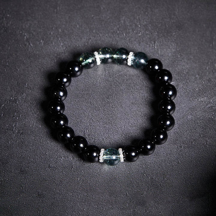 Buddha Stones 925 Sterling Silver Black Obsidian Green Phantom Strength Bracelet - image 2