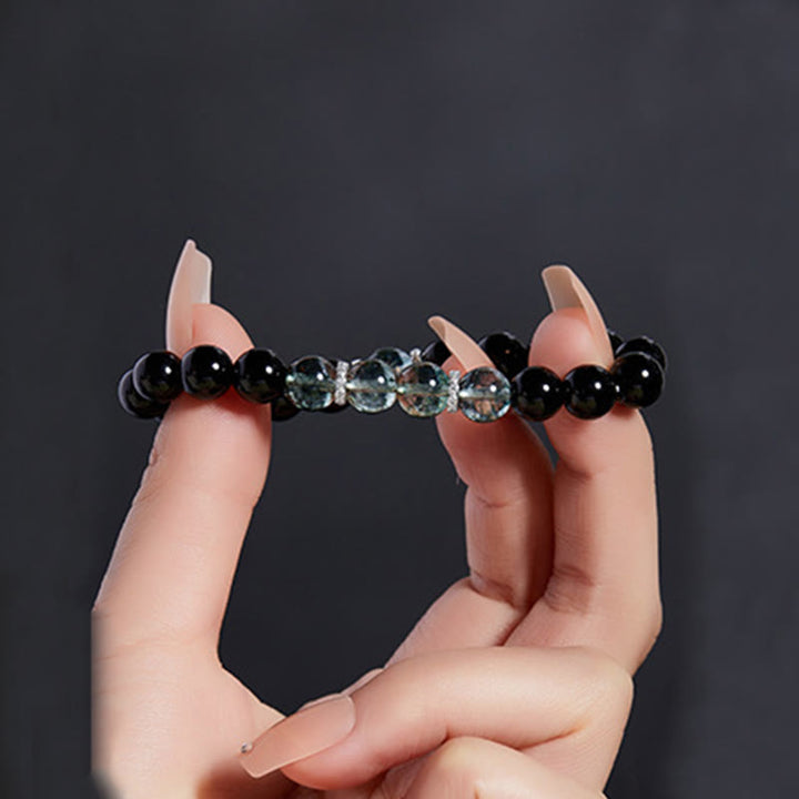 Buddha Stones 925 Sterling Silver Black Obsidian Green Phantom Strength Bracelet - image 7