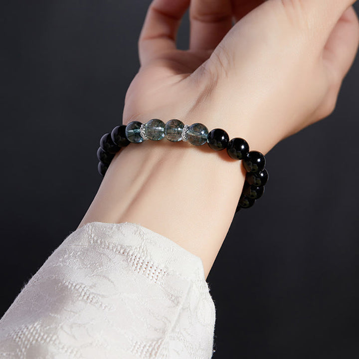 Buddha Stones 925 Sterling Silver Black Obsidian Green Phantom Strength Bracelet - image 4