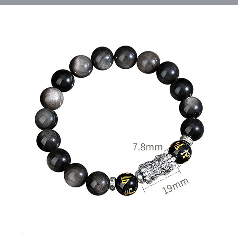 Buddha Stones 999 Sterling Silver PiXiu Natural Black Obsidian Strength Bracelet - image 11