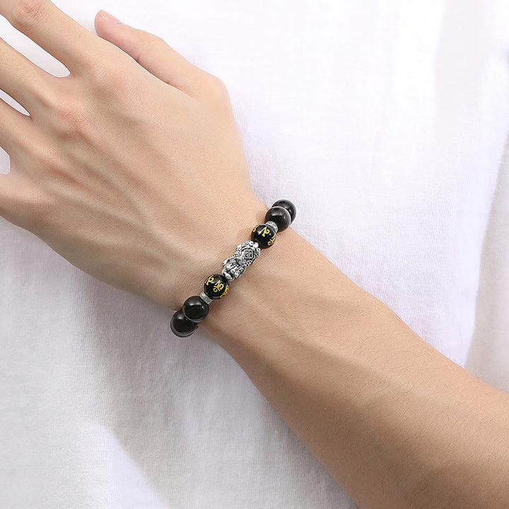 Buddha Stones 999 Sterling Silver PiXiu Natural Black Obsidian Strength Bracelet - image 8