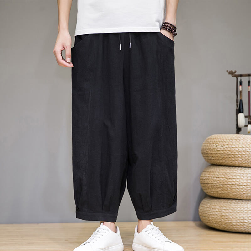 Buddha Stones Simple Cotton Men's Cropped Capri Harem Pants With Pockets - Black - US/UK/AU46,EU56 (5XL) - image 19