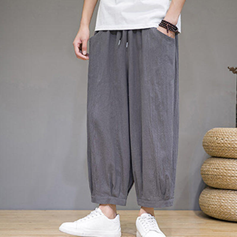 Buddha Stones Simple Cotton Men's Cropped Capri Harem Pants With Pockets - image 7