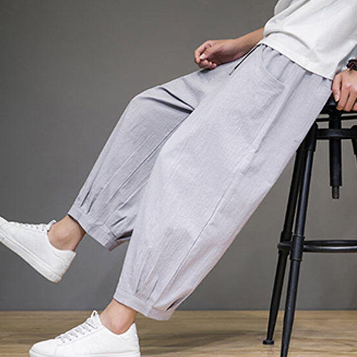 Buddha Stones Simple Cotton Men's Cropped Capri Harem Pants With Pockets - image 18