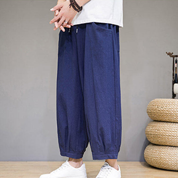 Buddha Stones Simple Cotton Men's Cropped Capri Harem Pants With Pockets - image 34