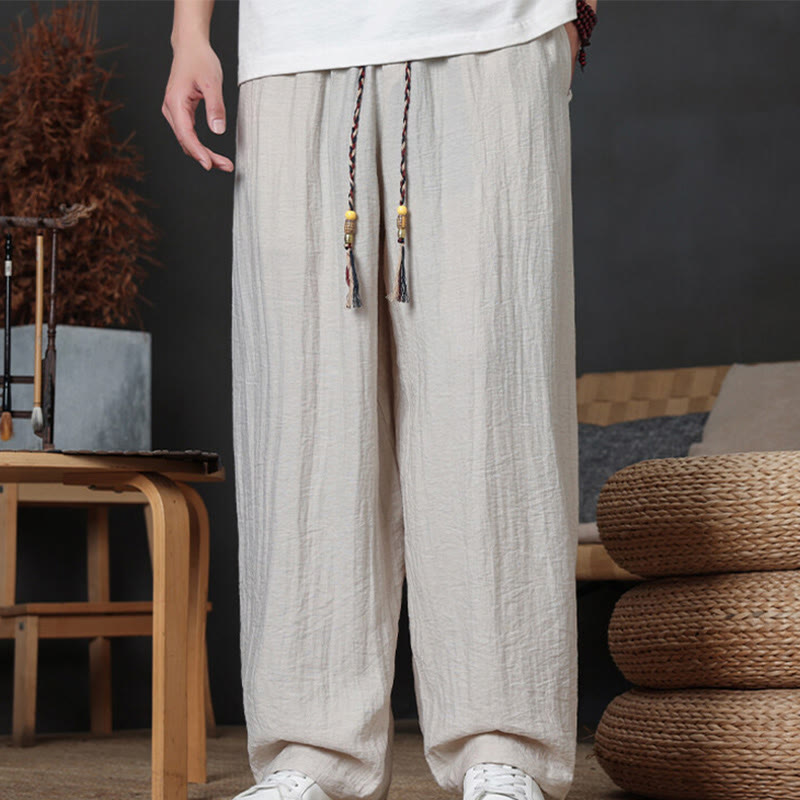Buddha Stones Casual Plain Color Drawstring Design Men's Pants With Pockets - Linen - US/UK/AU46,EU56 (5XL) - image 11