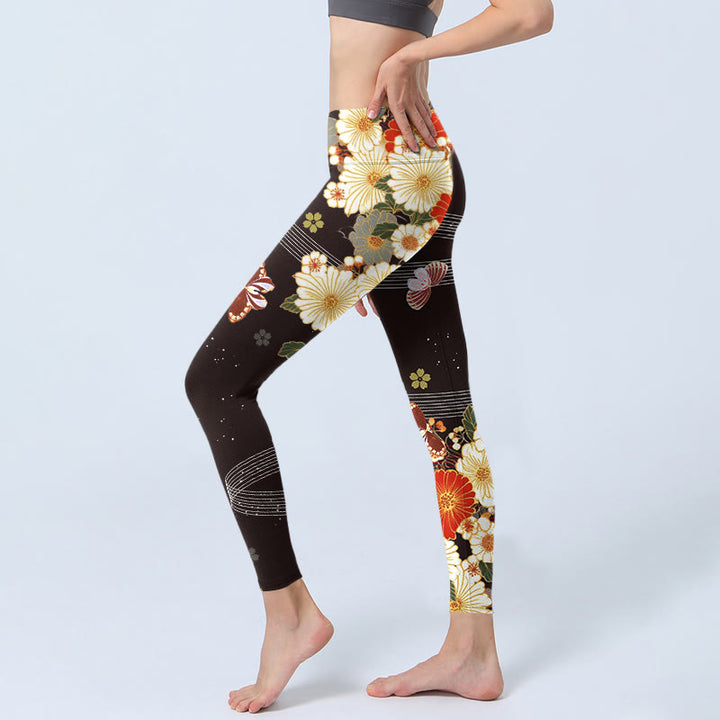 Buddha Stones Floral Butterfly Pattern Print Gym Leggings Women's Yoga Pants - image 2