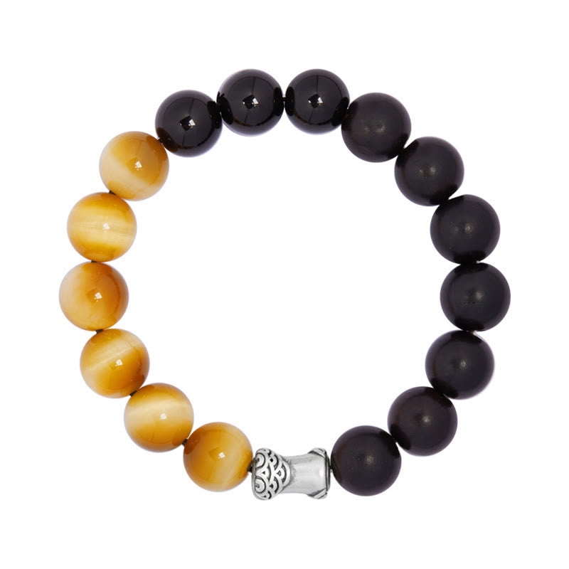 Buddha Stones 999 Sterling Silver Ebony Tiger Eye Black Obsidian Relax Bracelet - image 10