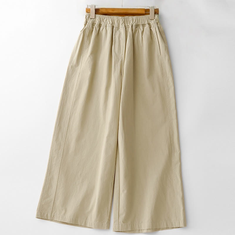 Buddha Stones Spring Commute Solid Color High Waist Women's Wide Leg Cotton Linen Pants With Pockets - PaleGoldenrod - US8-10,UK/AU12-14,EU40-42 (2XL) - image 16