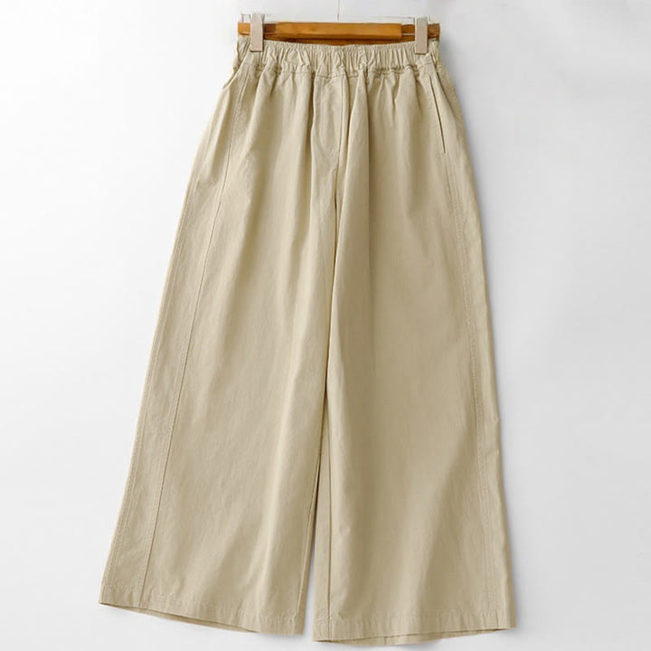 Buddha Stones Spring Commute Solid Color High Waist Women's Wide Leg Cotton Linen Pants With Pockets - PaleGoldenrod - US8-10,UK/AU12-14,EU40-42 (2XL) - image 16