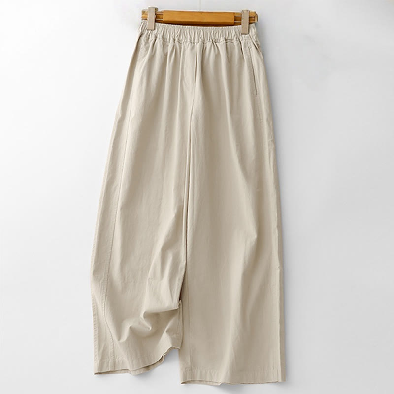 Buddha Stones Spring Commute Solid Color High Waist Women's Wide Leg Cotton Linen Pants With Pockets - Linen - US8-10,UK/AU12-14,EU40-42 (2XL) - image 0