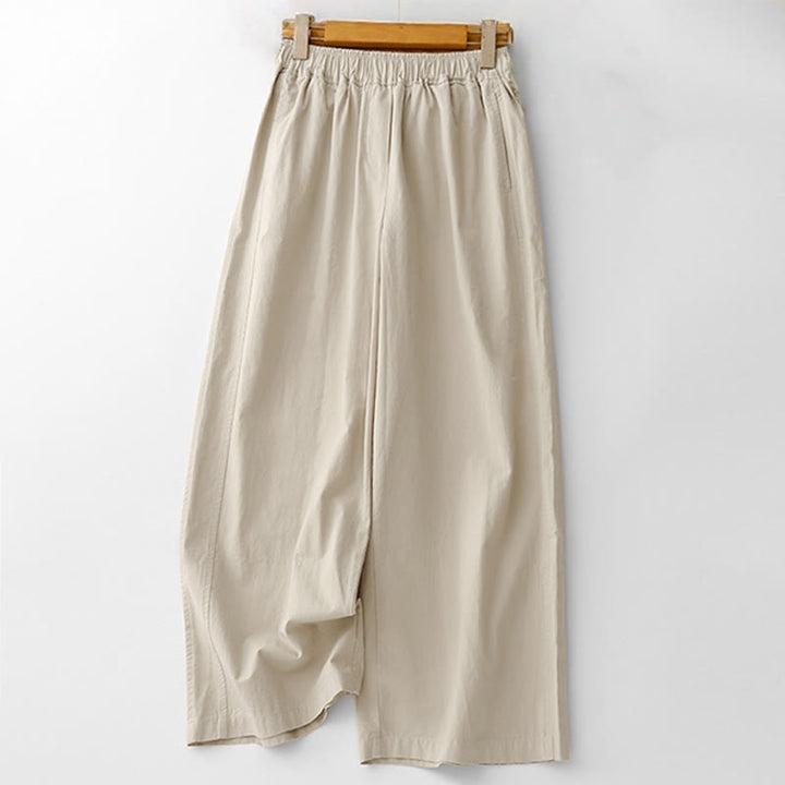 Buddha Stones Spring Commute Solid Color High Waist Women's Wide Leg Cotton Linen Pants With Pockets - Linen - US8-10,UK/AU12-14,EU40-42 (2XL) - image 0