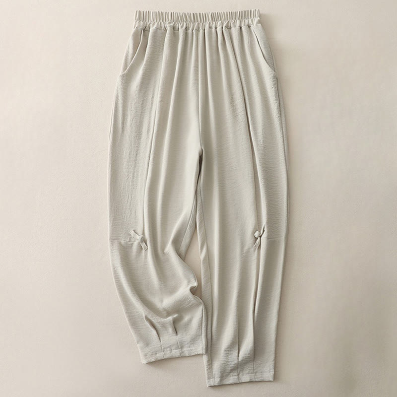 Buddha Stones Commute Casual Plain Frog-Button Design Women's Harem Cotton Linen 7-8 Length Pants With Pockets - Linen - US8-10,UK/AU12-14,EU40-42 (2XL) - image 0