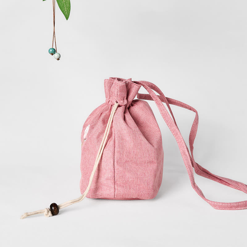 Buddha Stones Embroidered Light Pink Lotus Cotton Linen Crossbody Bag Shoulder Bag - image 3