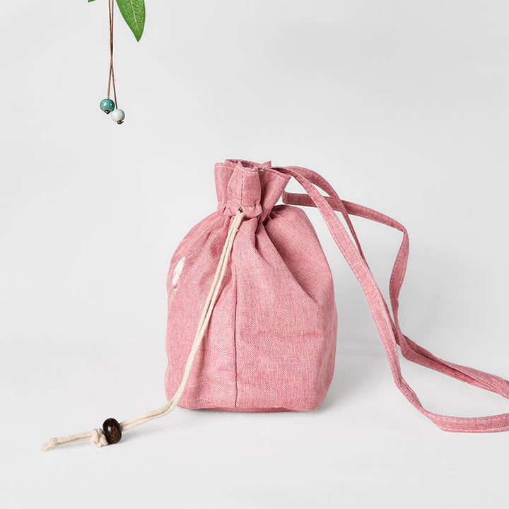 Buddha Stones Embroidered Light Pink Lotus Cotton Linen Crossbody Bag Shoulder Bag - image 3