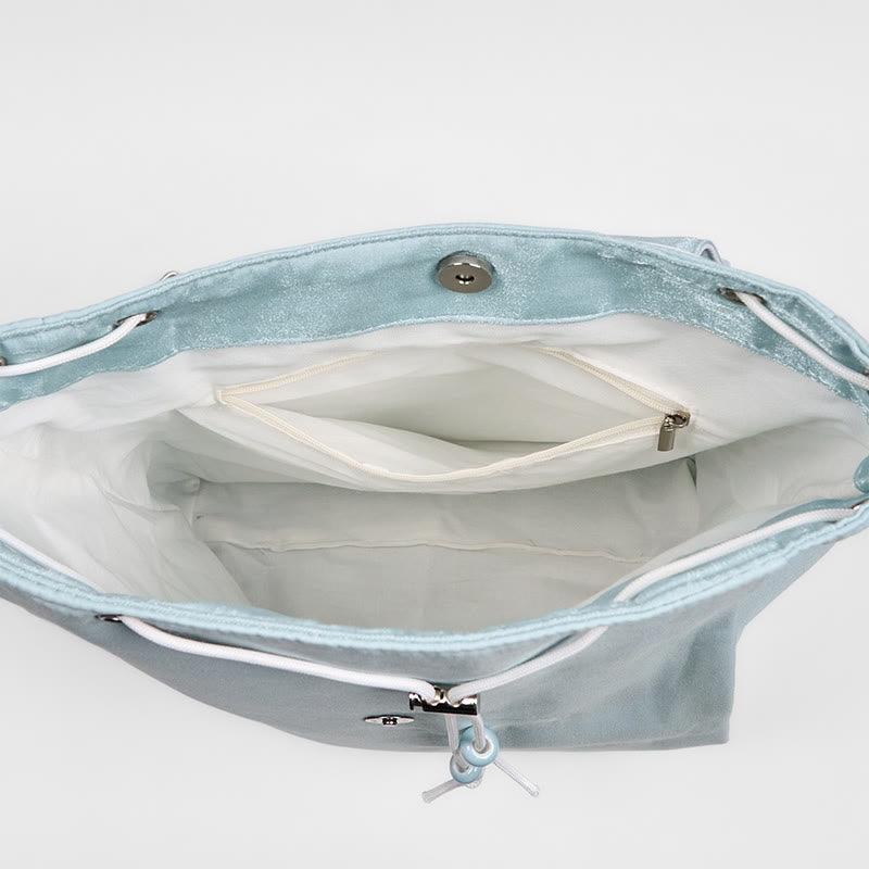 Buddha Stones Handmade Blue Lotus Embroidered Large Capacity Canvas Backpack - image 4