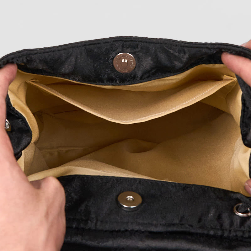 Buddha Stones Handmade Black Peony Embroidered Large Capacity Polyester Cotton Backpack - image 6