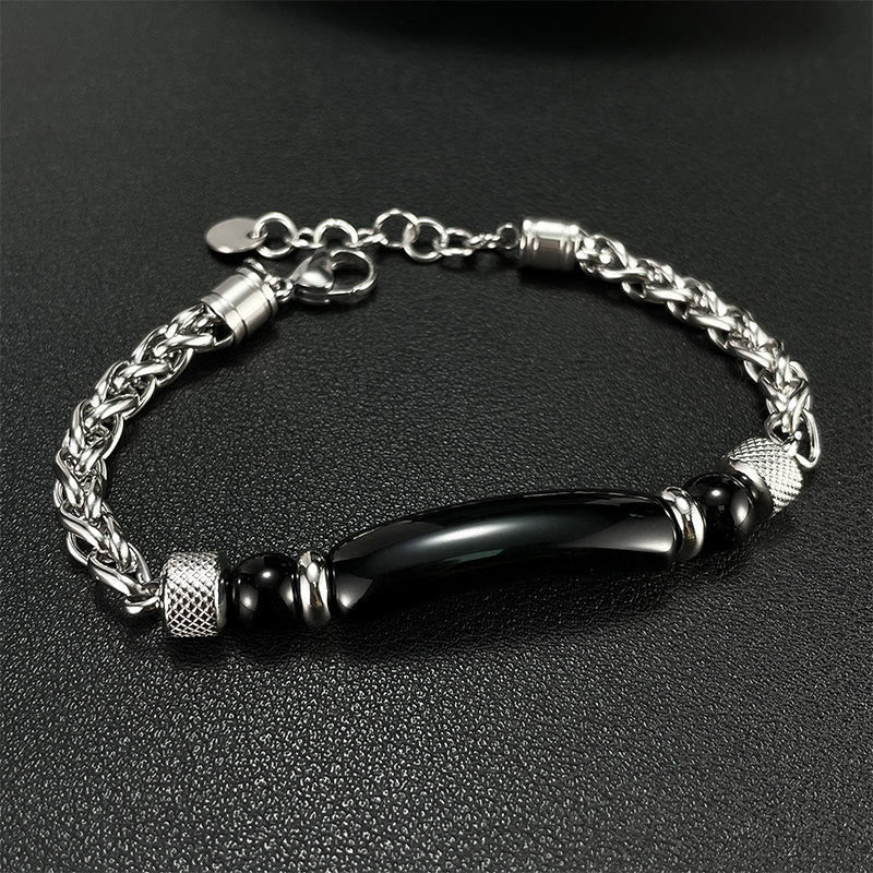 Buddha Stones Tiger Eye Black Obsidian Stone Titanium Steel Strength Buckle Bracelet - image 11