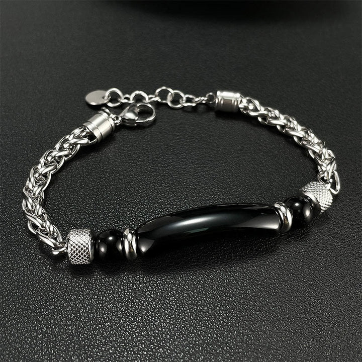 Buddha Stones Tiger Eye Black Obsidian Stone Titanium Steel Strength Buckle Bracelet - image 11