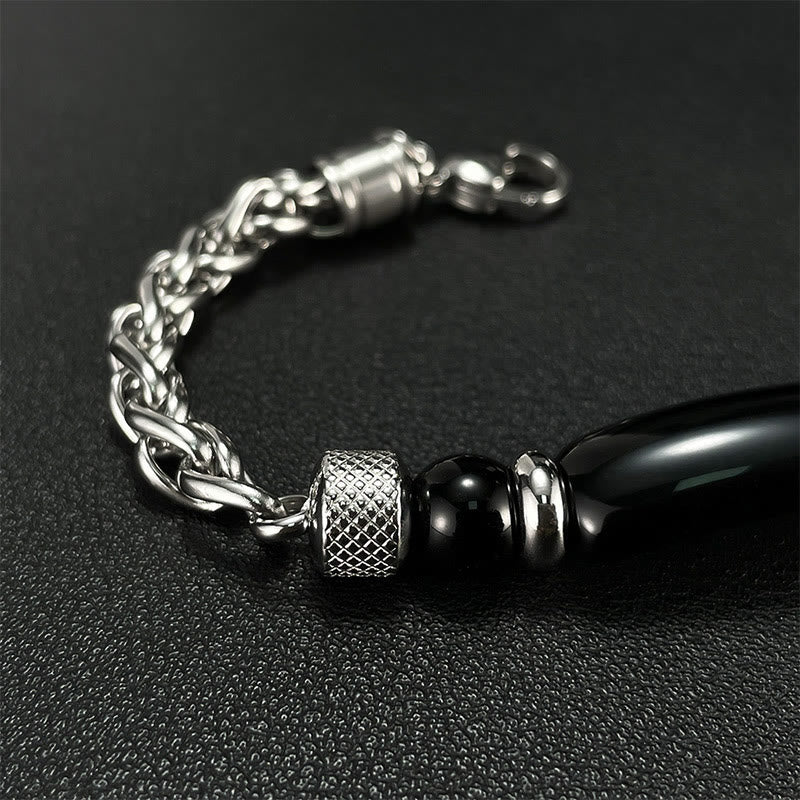 Buddha Stones Tiger Eye Black Obsidian Stone Titanium Steel Strength Buckle Bracelet - image 12