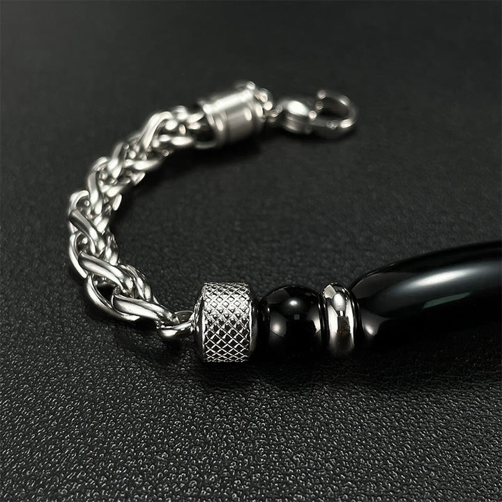 Buddha Stones Tiger Eye Black Obsidian Stone Titanium Steel Strength Buckle Bracelet - image 12