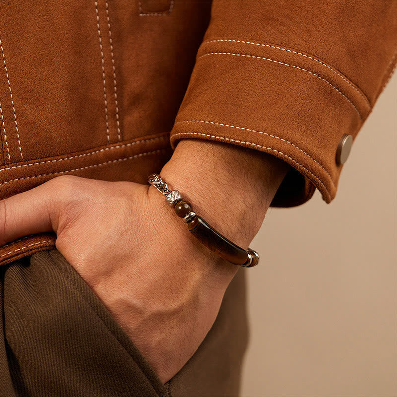 Buddha Stones Tiger Eye Black Obsidian Stone Titanium Steel Strength Buckle Bracelet - image 4